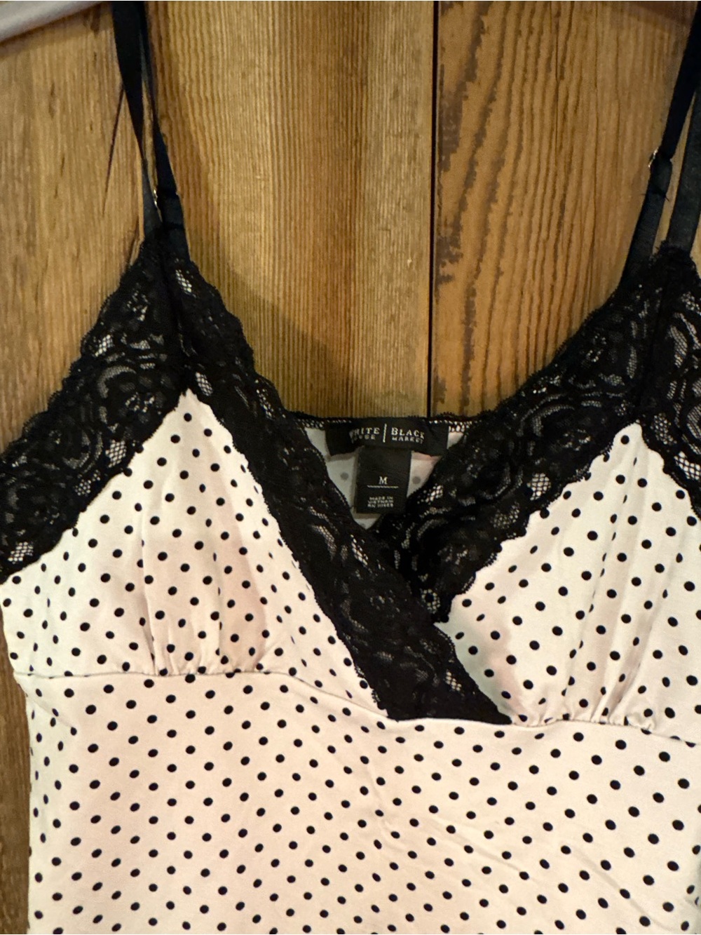 White House Black Market Black & White Polka Dot Lace Trim Cami - Picture 3 of 6